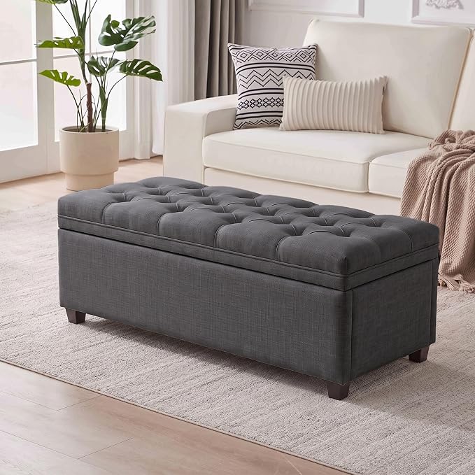 Mangodan 43 Inch Storage Ottoman, Tufted Ottoman with Storage | End of Bed Ottomans for Living Room, Bedroom, Modern Entryway Benchs