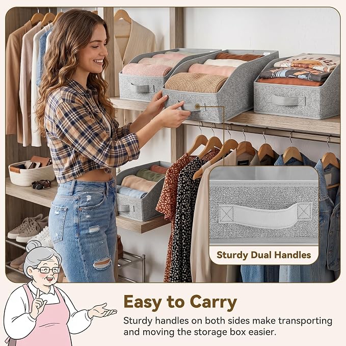 GRANNY SAYS Trapezoid Closet Organizers, 10"Lx15¾"Wx6¾"H, Gray, 6-Pack | Fabric Storage Bins for Closet Shelves, Cube Shelf, Closet Organizers and Storage for Clothes, Purse, Toys, Towels