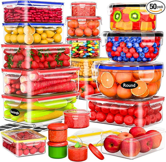 RockBerry 40 PCS Food Storage Containers with Lids (20 Boxes-20 Lids) | Airtight- Plastic Stackable Container for Pantry Kitchen Organization-Microwave Dishwasher,Freezer Safe 100% Leak Proof