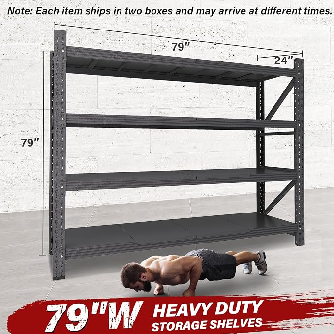 6000LBS Heavy Duty Garage Shelving Units,79" Wide & Deep Storage Shelves,Black Metal Garage Shelves,Large Storage Rack,Steel Shelf,Industrial Shelving for Shop,Warehouse,Basement,79" W x 24" D x 79" H
