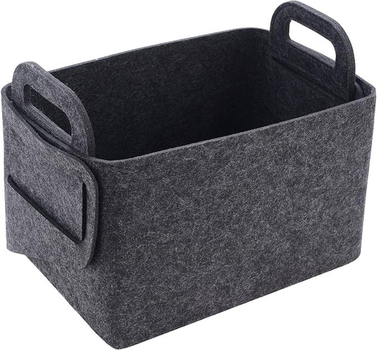 Minoisome Storage Basket Felt Storage Bin Collapsible& Convenient Box Organizer with Carry Handles for Office Bedroom Closet Babies Nursery Toys Laundry (Dark grey, 13.8inch（L）×9.5inch（W）×8.3inch（H）)
