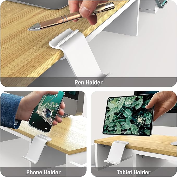 Simple Houseware Desk Dual Monitor Stand Riser with Drawer, Oak | Customizable Organizer Tray, Built-In Phone & Tablet Slot and Side Storage