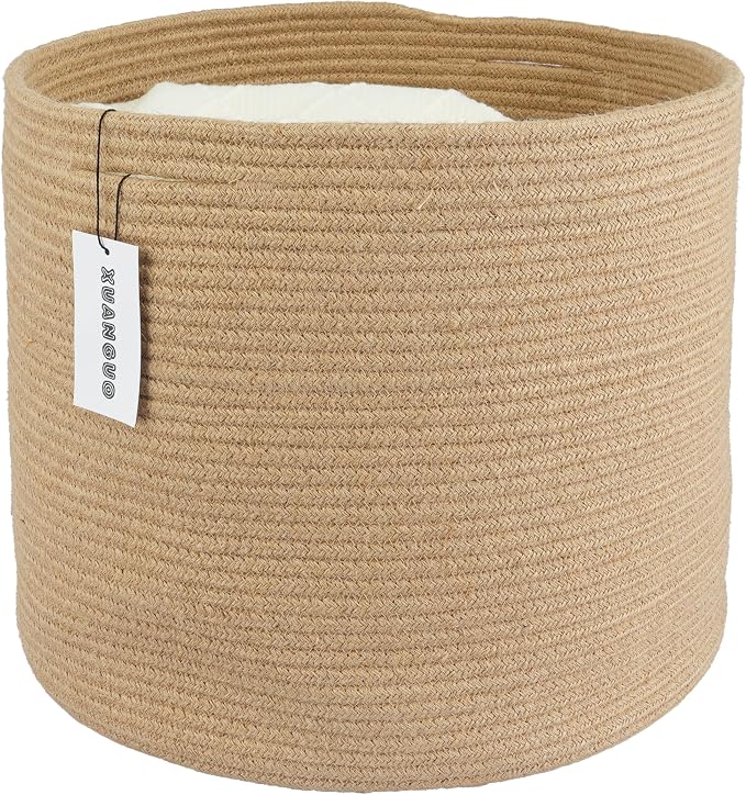 XUANGUO Jute Rope Basket For Girls Boys Kids 16”X14” | Baby Laundry Baskets, Blanket Basket, Nursery Bin; Round Woven Basket Organizer for Toy Storage, Blankets, Shoes and Clothes