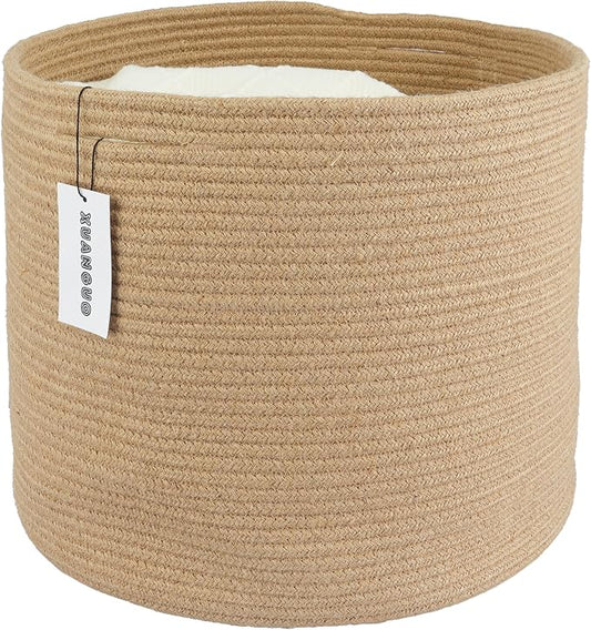 XUANGUO Jute Rope Basket For Girls Boys Kids 16”X14” | Baby Laundry Baskets, Blanket Basket, Nursery Bin; Round Woven Basket Organizer for Toy Storage, Blankets, Shoes and Clothes