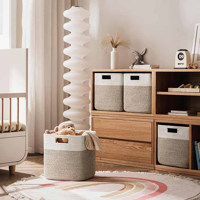UBBCARE Storage Cubes 11 Inch, Cotton Rope Woven Baskets for Organizing, Cube Storage Bin for Baby Nursery, 2-Pack Square Toy Storage Baskets for Shleves Organizer, Closet, Kidsroom, Brown