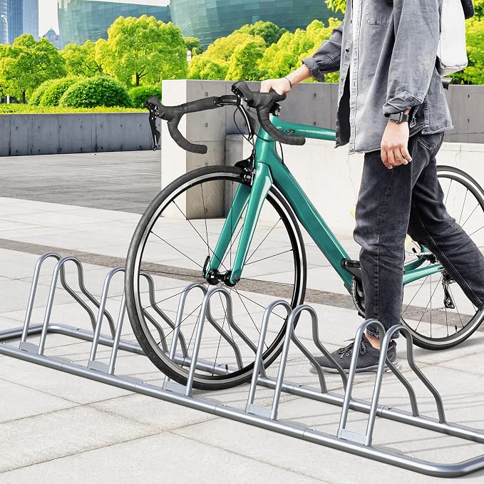 Simple Houseware 5-Bike Adjustable Floor Storage Rack for Garage, Silver | Bicycle Parking Stand Organizer for Road and Kids Bikes