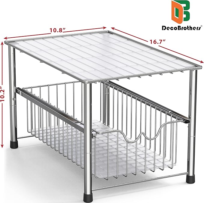 Deco Brothers Stackable Under Sink Organizer with Sliding Basket, Chrome
