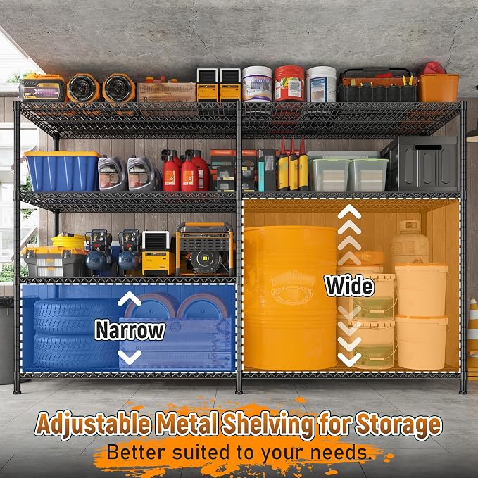 REIBII Storage Shelves, 3680LBS Heavy Duty&Space Saving 81.5''W for Garage | 4 Tier Adjustable Wire Shelving, Powder Coated, Tool-Free Metal Shelf, Scratch Resistant, Rust-resistant, 23.62"Dx70.86"H