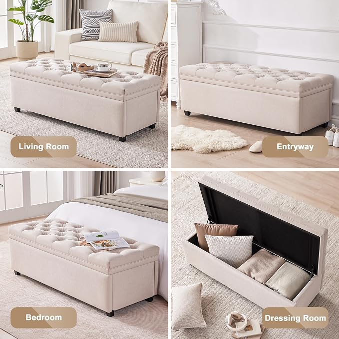 Mangodan 50 Inch Large Storage Ottoman, Tufted Ottoman with Storage | End of Bed Ottomans for Living Room, Bedroom, Modern Entryway Benchs