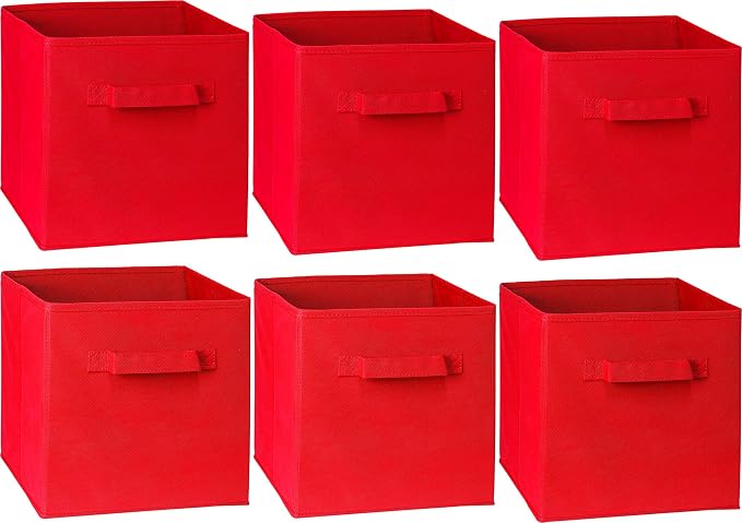 Simple Houseware 11-Inch Foldable Cube Storage Bins, Red, 6-Pack | Lightweight & Durable Structure Fabric Cubes Organizer for Closet or Shelves