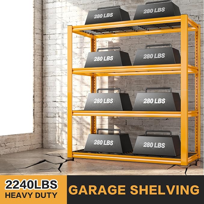 REIBII 40" W Yellow Garage Shelving with Double-Layer Frames for Homeowners | 2240Lbs, Adjustable, 10-Min Easy Assembly, Wire Mesh Panels, for Garage Basement Warehouse Commercial, 40"W×19.5"D×59.5"H, 3P