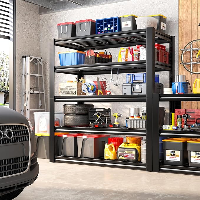 REIBII 2 Pack Garage Shelving 3200 LBS Load Space Saving Storage Shelves | Adjustable Metal Shelving, Industrial Heavy Duty Design, 5-Tier Utility Rack for Warehouse, School, 36" W x 16" D x 72" H