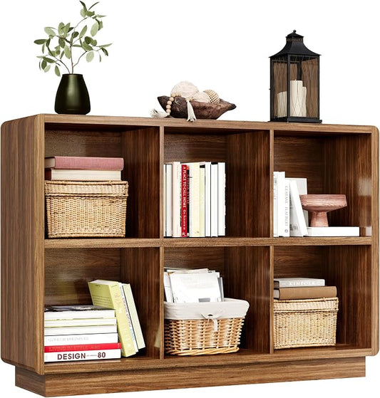 ChooChoo 6 Cube Storage Organizer, Wooden Bookcase with Storage | Cube Storage Bookshelf for Bedroom and Home Office, Brown Walnut