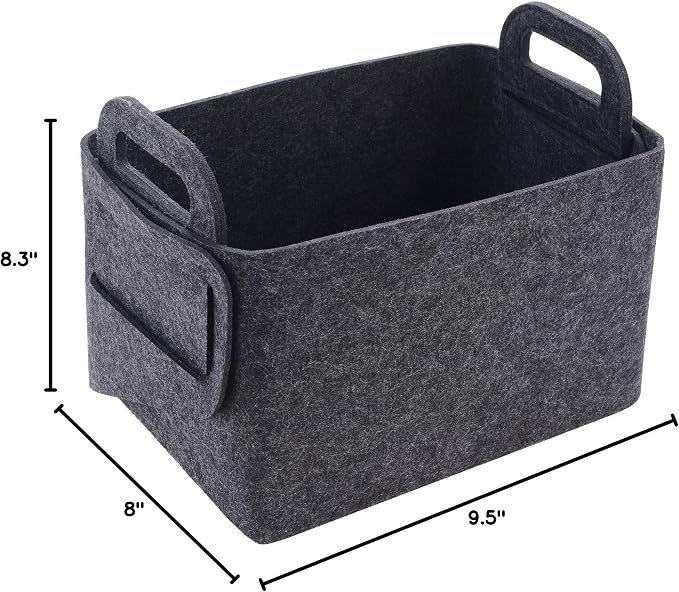 Minoisome Storage Basket Felt Storage Bin Collapsible& Convenient Box Organizer with Carry Handles for Office Bedroom Closet Babies Nursery Toys Laundry (Dark grey, 13.8inch（L）×9.5inch（W）×8.3inch（H）)