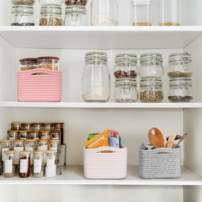 Goodpick 3-Pack Woven Storage Baskets for Organizing, 11 x 7 x 4.5 in | Empty Baskets for Shelves, Dog Toy Basket, Closet Baskets for Organizing, Empty Baskets for Gifts, White
