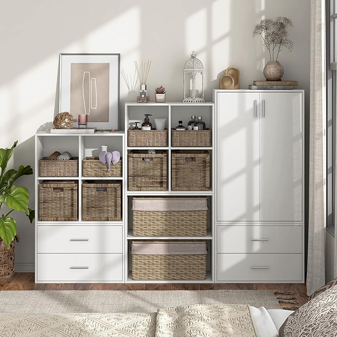 Homes: Inside + Out Apexa 4-Cube Storage Organizer Shelves, Stackable Wood Bookcase Fits Cubby Bins for Organization, Dorm Teen Room Decor & Home Office, White