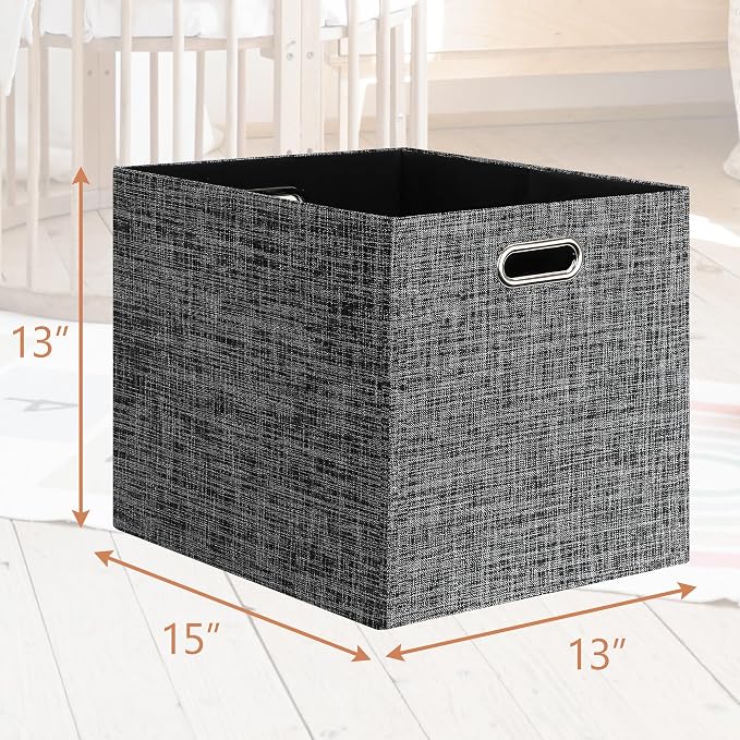 Posprica 13x15x13in Collapsible Storage Bins, Fabric Foldable Cube Storage Boxes, Decorative Storage Baskets Organizer for IKEA Kallax, Shelves, Closet, Clothes, Set of 4-Black