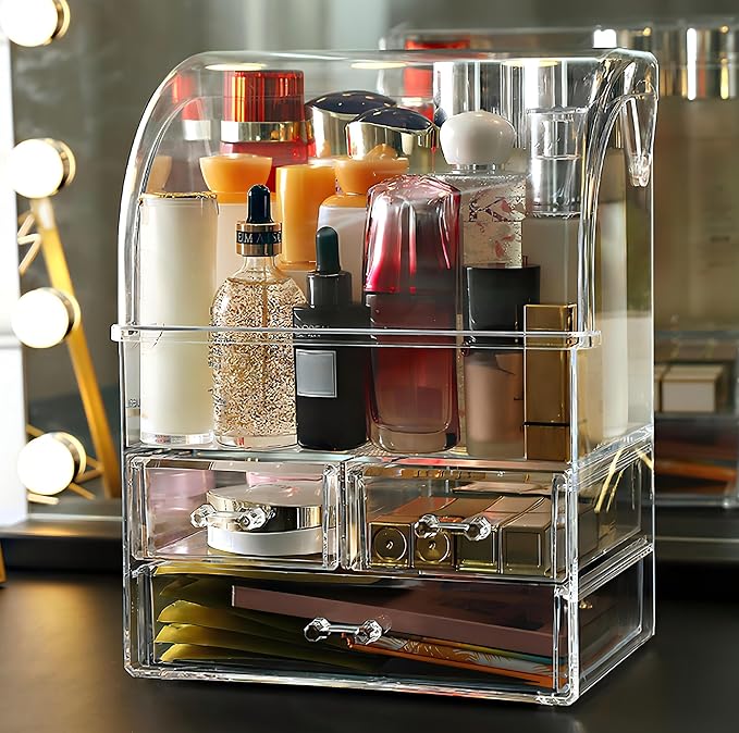 Clear Large Acrylic Makeup Organizer With Lid Cosmetic Storage Drawers Portable Makeup Organizers Dustproof And Waterproof Box For Women