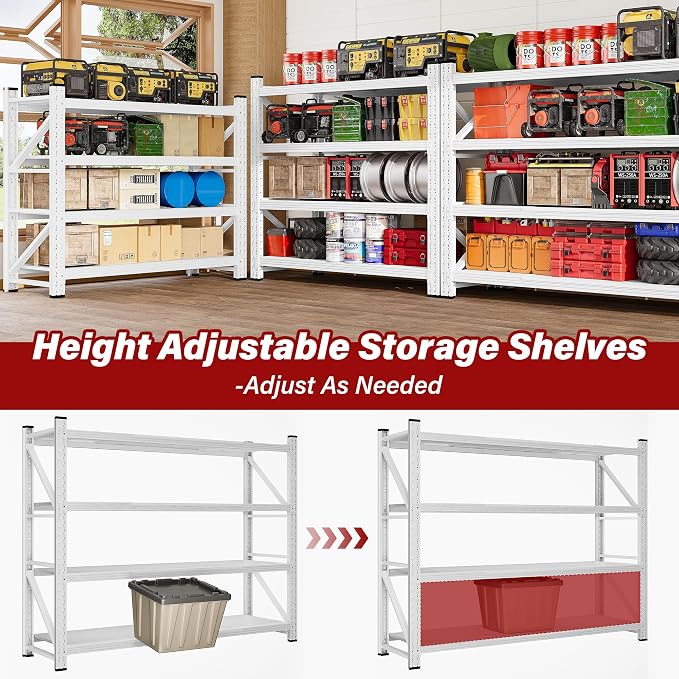 48" Wide Heavy Duty Garage Shelving Units,3000LBS 24 Deep Storage Shelves,White Metal Garage Shelves,Large Storage Rack,Steel Shelf,Industrial Shelving for Shop,Warehouse,48" W x 24" D x 70" H