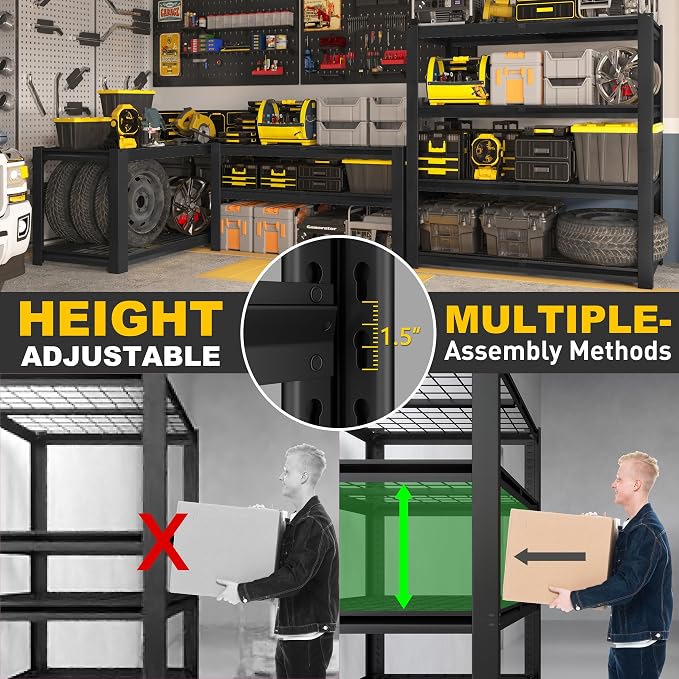 PrimeZone 40" W Heavy Duty Garage Shelving 2200 LBS 4 Tier Storage Shelves | Adjustable Industrial Metal Wire Shelf Utility Rack for Garage,Basement,Pantry,Warehouse,40" W X 20" D X 60" H 6Pack