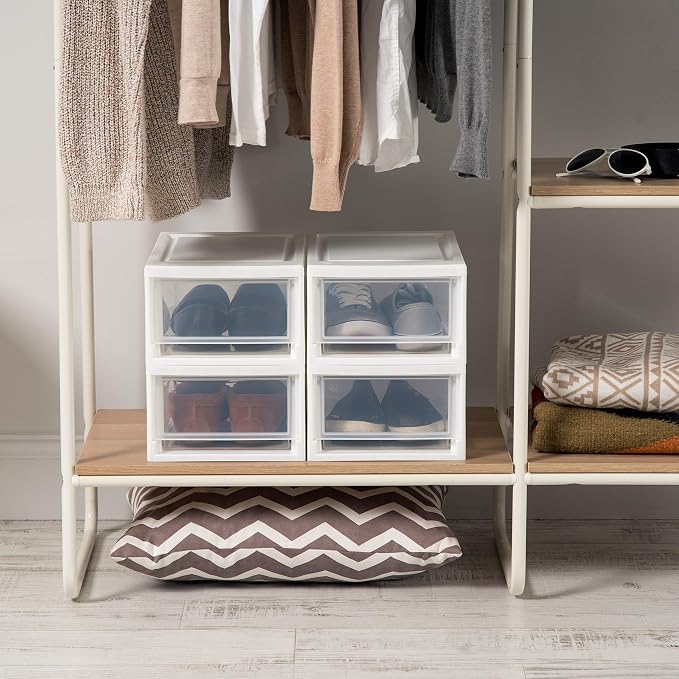 IRIS USA 4-Pack, 6 Qt. Small Stacking Drawer Storage Organizer, White | Organize craft supplies, accessories, office items, and small essentials around your home with separate storage spaces