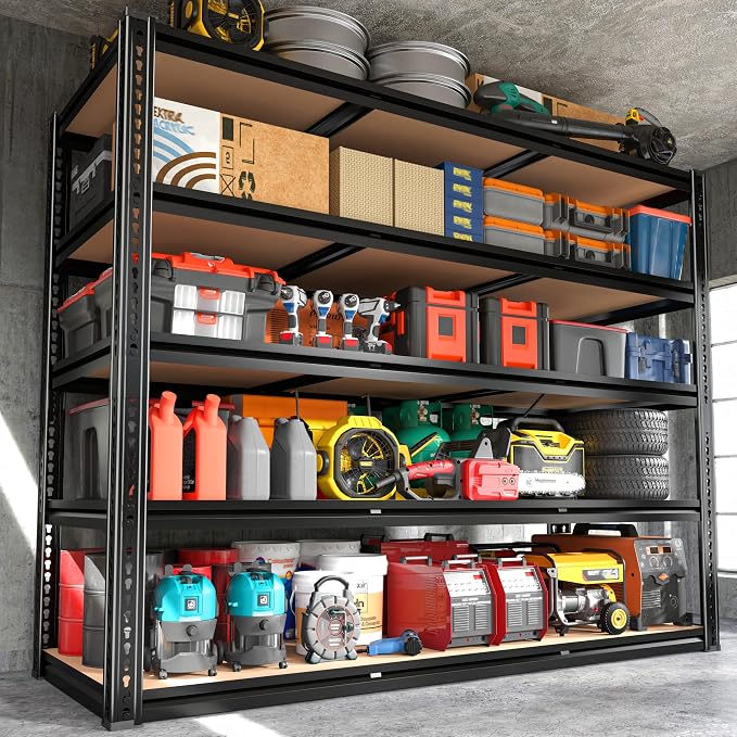 48" W Garage Shelving, Garage Storage Shelves Heavy Duty 3060LBS, 5 Tier Adjustable Metal Shelving Unit Industrial Shelving for Warehouse, Pantry, Basement, Kitchen, 72" H x 48" W x 24" D, Black