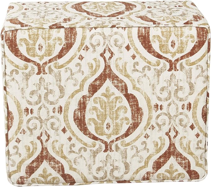 Spatial Order 22" Square Ottoman - Burnt Orange and Cream Medallion