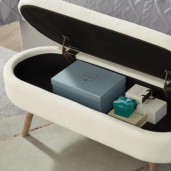 42.25" Ottoman with Storage, Storage Ottoman Bench with Safety Hinge, Boucle End of Bed Bench, Upholstered Entryway Bench for Bedroom, Living Room & Window, Holds up to 330 lb, Ivory