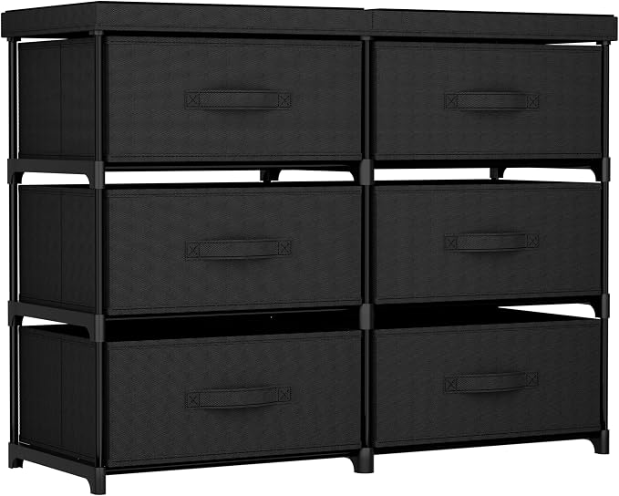 GcdPai Dresser with 6 Fabric Drawer Stand Desktop Sturdy Metal Plastic Support Tube Cube Storage Cabinet for Bedroom Organization Dorm Front Hall Entryway