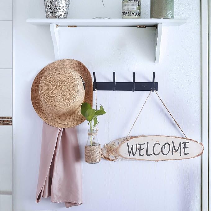 WEBI Coat Rack Wall Mounted,5 Coat Hooks for Hanging Coats,Heavy Duty Metal Double Hook Rack Hook Rail Coat Hanger Wall Mount for Clothes Entryway Jacket,Black,2 Packs