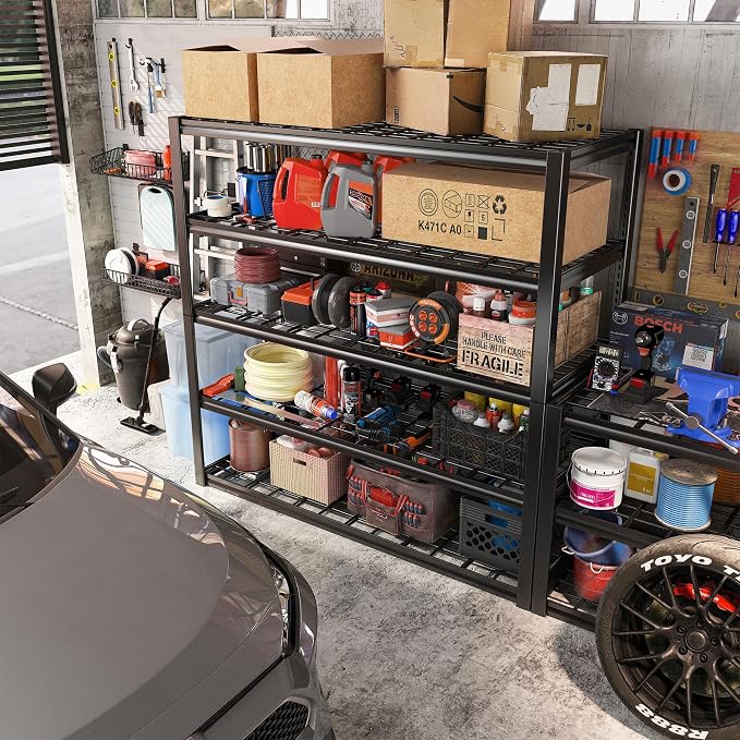 REIBII 48.2" W Storage Shelves for Garage, Adjustable Garage Shelving | 48.2" W x 24.5" D x 72" H, 5 Tier Metal Shelving, 3010LBS Load Capacity, Rust-Resistant Coating, 10-Minute Assembly