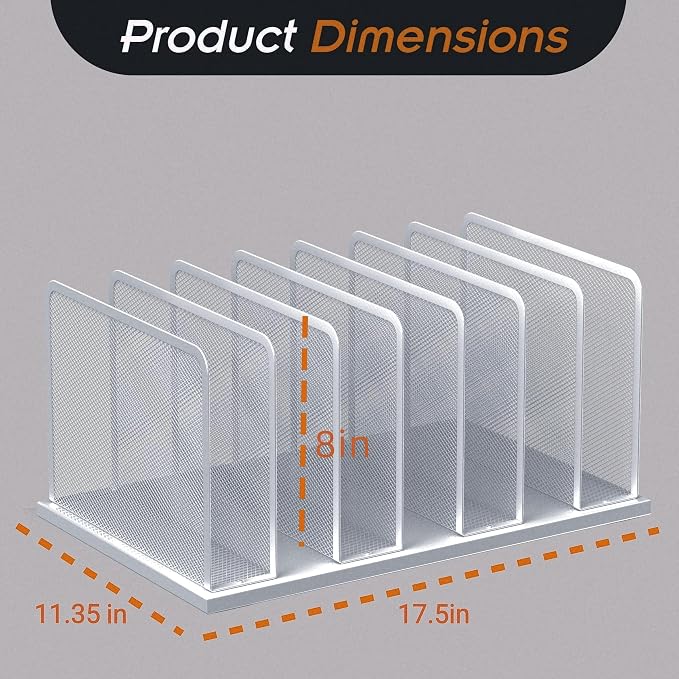 Kuntine.B 7-Section Upright Desk File Organizer Silver 2 Pack | Vertical, Mesh, Metal, Assembly, Stability, Sturdiness, Organization, Standing