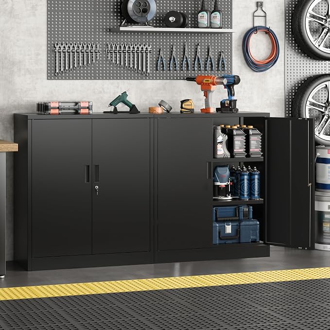 Metal Storage Cabinet, 36" Locking Cabinet with Adjustable Shelves for Garage, Office (Black)