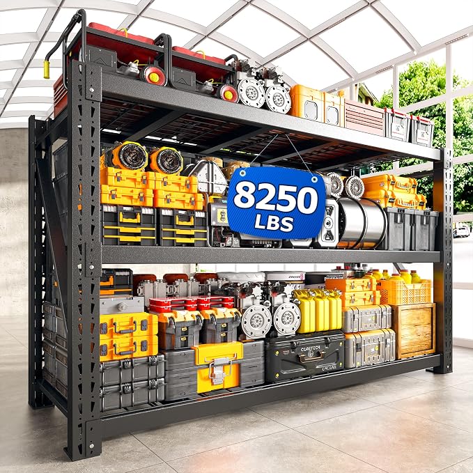 Bepatio 8250LBS Heavy Duty Garage Shelving,Storage Shelves Industrial Metal Shelving, 3-Tier Adjustable Shelves for Factory Warehouse Shop Storage Room 24" D × 60" W × 66" H, Black