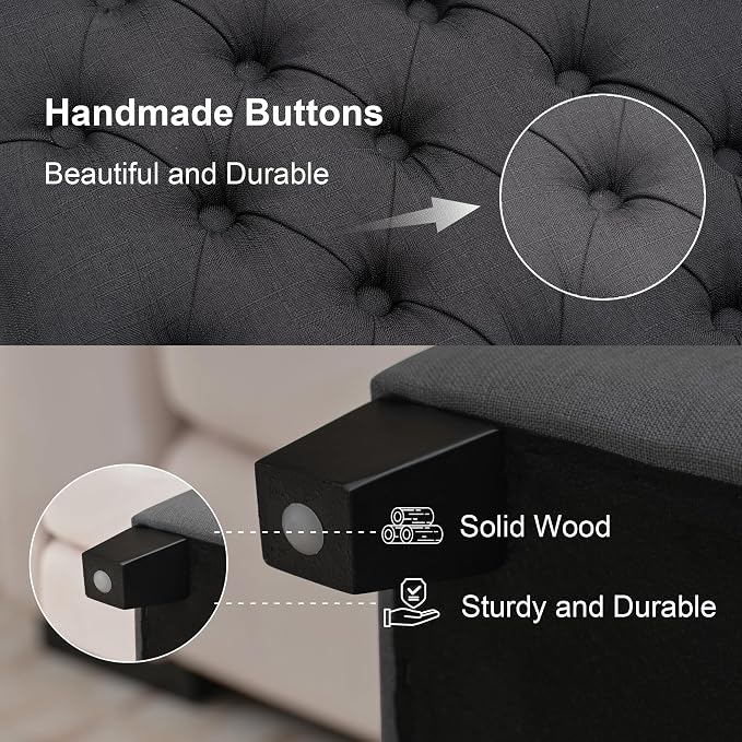 51" Storage Ottoman for Bedroom & Living Room, End of Bed Bench with Black Wooden Legs, Linen Upholstered Tufted Ottoman, Entryway Storage Bench,Dark Grey