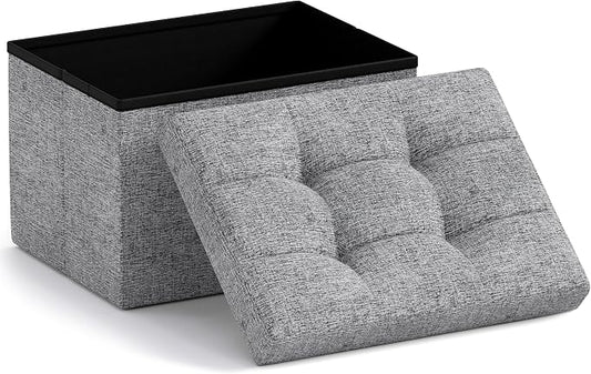 Ornavo Home Small Rectangle Storage Ottoman, Foldable Linen, 12x16x12, Gray | Collapsible Cube Design; Foot Rest Stool Seat; Ideal for Living Room, Bedroom, Home Office or Dorm