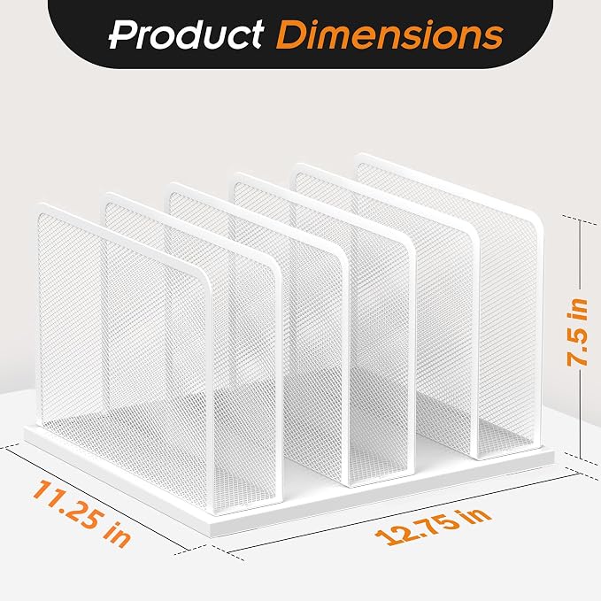 Kuntine.B 5-Section Upright Desk File Organizer White 1 Pack | Vertical, Mesh, Metal, Assembly, Stability, Sturdiness, Organization, Standing