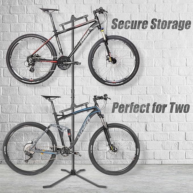CyclingDeal 2 Bike Bicycle Vertical Hanger Parking Rack Gravity Floor Storage Stand for Garages or Apartments