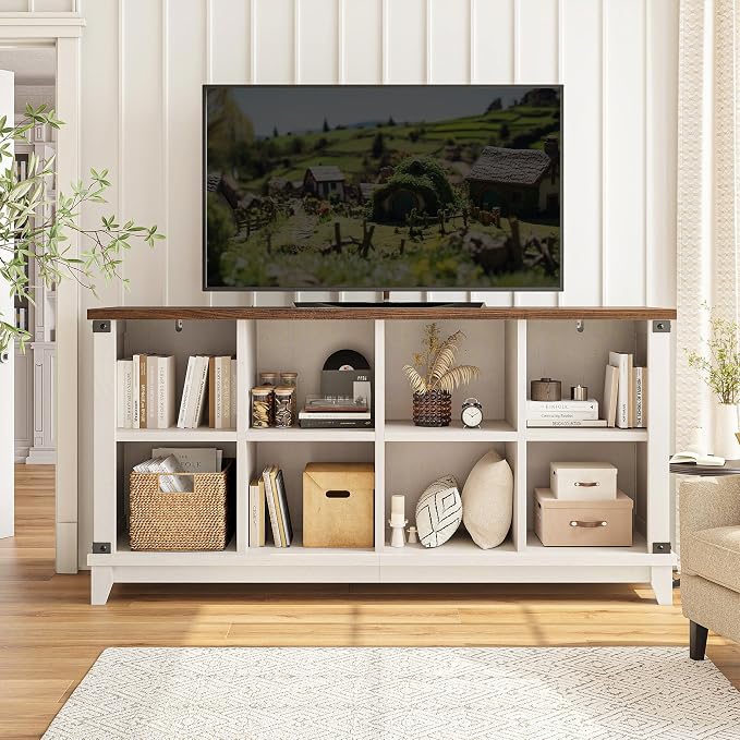 EnHomee Farmhouse 8-Cube Storage Organizer for Living Room, White | Home Organization Lovers, Wood & Metal, Holds 352 Lbs, Anti-Tip & Stabilizers