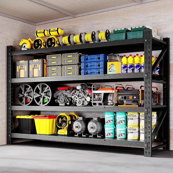 BYNSOE Heavy Duty Storage Shelving Unit 71''W, 4 Tier Adjustable Garage Shelving Rack, 5000 lbs Capacity Steel Storage Rack, Shelves for Garage, Basement, Warehouse71 W X 24" D X 69" H