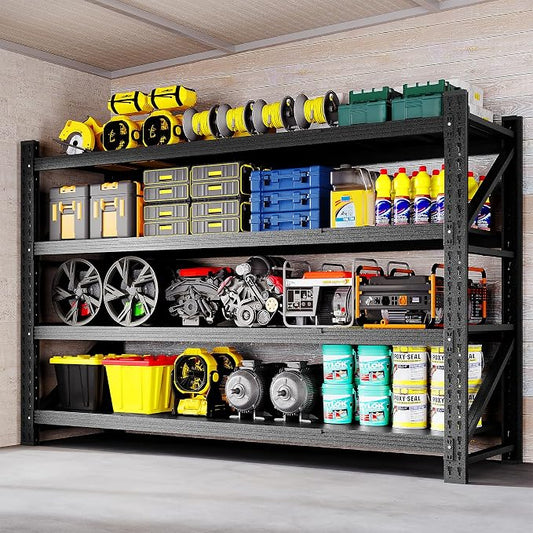 BYNSOE Heavy Duty Storage Shelving Unit 71''W, 4 Tier Adjustable Garage Shelving Rack, 5000 lbs Capacity Steel Storage Rack, Shelves for Garage, Basement, Warehouse71 W X 24" D X 69" H