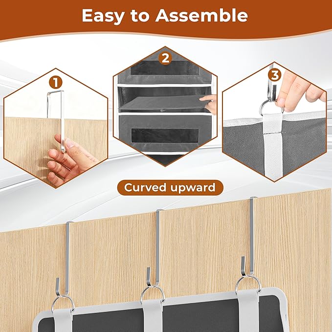 5 Tier Over The Door Organizer - Large Capacity Behind Door Hanging Shelves with 10 Mesh Pockets and Clear Windows, Closet Organizers and Storage for Bathroom, Bedroom, Nursery, Grey