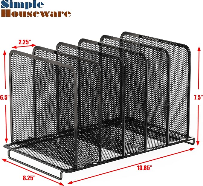 Simple Houseware Expandable 5 Section Upright File Sorter Organizer, Black