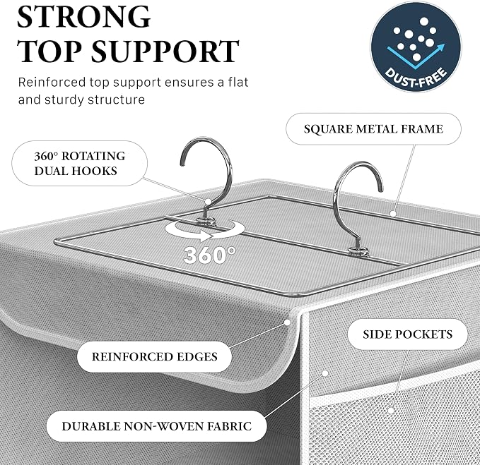 Simple Houseware 6 Shelf Hanging Closet Organizer, Gray | 360° Rotating Dual Hooks, Top Support Metal Frame, 6 Side Mesh Pockets