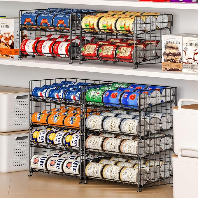 JKsmart 3-Pack Stackable Rack Organizer, Can Rack Storage for Kitchen Pantry Cabinet Holds Up to 64 Cans, 2-Tier Can Holders for Food, Multifunctional Dispenser for Snacks Soda