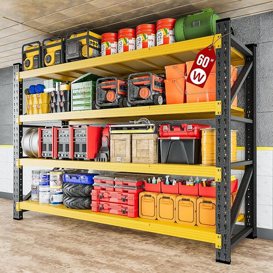 5000LBS Heavy Duty Garage Shelving Units,60" Wide & Deep Storage Shelves,Yellow Metal Garage Shelves,Large Storage Rack,Steel Shelf,Industrial Shelving for Shop,Warehouse,60" W x 24" D x 70" H