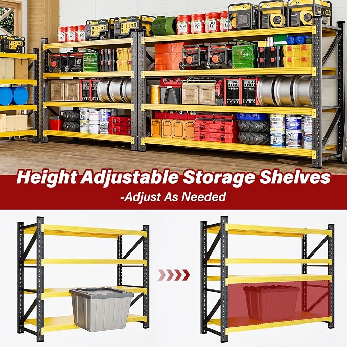 48" Wide Heavy Duty Garage Shelving Units,3000LBS Deep Storage Shelves,Yellow Metal Garage Shelves,Large Storage Rack,Steel Shelf,Industrial Shelving for Shop,Warehouse,Basement,48" W x 24" D x 70" H