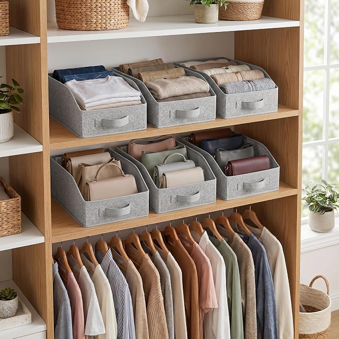 GRANNY SAYS Trapezoid Closet Organizers, 10"Lx15¾"Wx6¾"H, Gray, 6-Pack | Fabric Storage Bins for Closet Shelves, Cube Shelf, Closet Organizers and Storage for Clothes, Purse, Toys, Towels