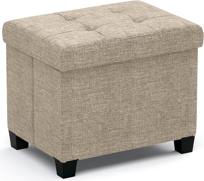 Ornavo Home Small Rectangle Storage Ottoman with Legs, 12x16x12, Tan/Taupe | Foot Rest Stool Seat; Holds Up to 600 lbs; Ideal for Living Room, Bedroom, Home Office or Dorm