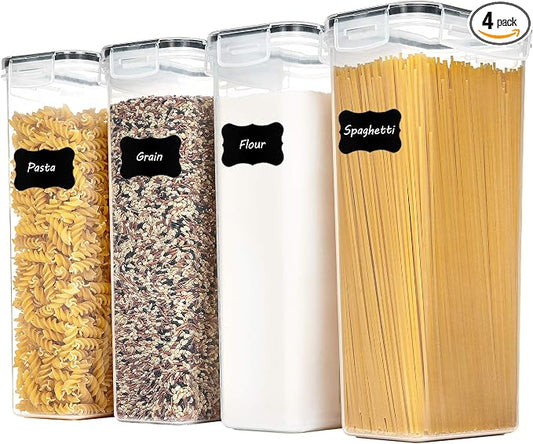 Vtopmart Airtight Food Storage Containers, 4 Pack, 2.8L, Black | Airtight BPA-Free Containers, Pasta Flour & Sugar Storage, Food Preservation, Lidded Canisters, Organized Pantry Storage